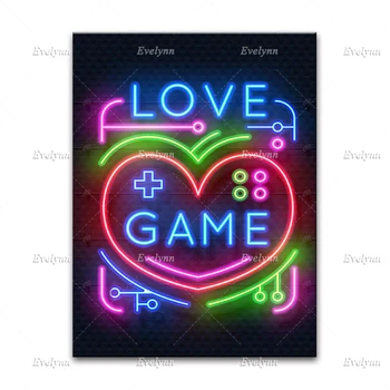 Gaming Neon Plakati | Gaming Fan | Igralec Soba Fantje Soba Dekorativne Slike Playroom Doma Dekor Natisne Wall Art Platno Darilo - Slike 2  